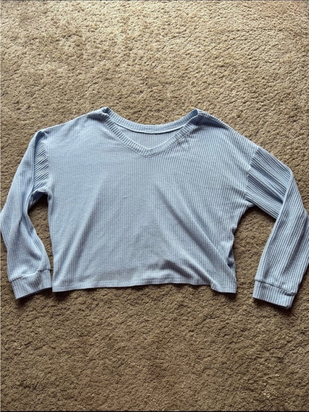 Light Blue Waffle Knit Long Sleeve Top